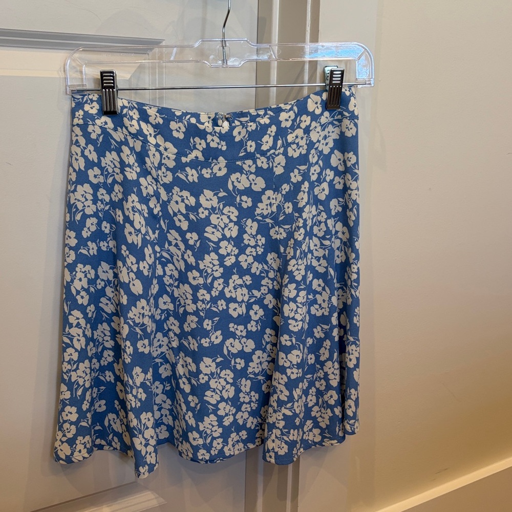 Reformation Sky Blue Floral Skater Skirt